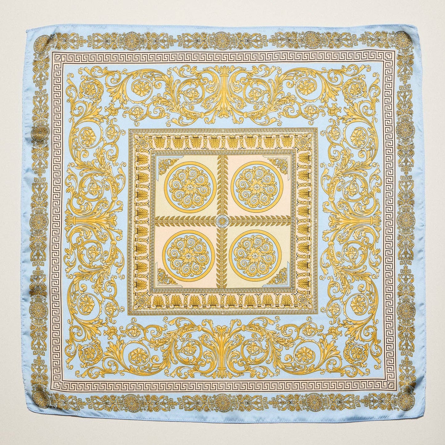 Satin Baroque Square Scarf | Vintage Ornate Scroll Print: OR / ONE