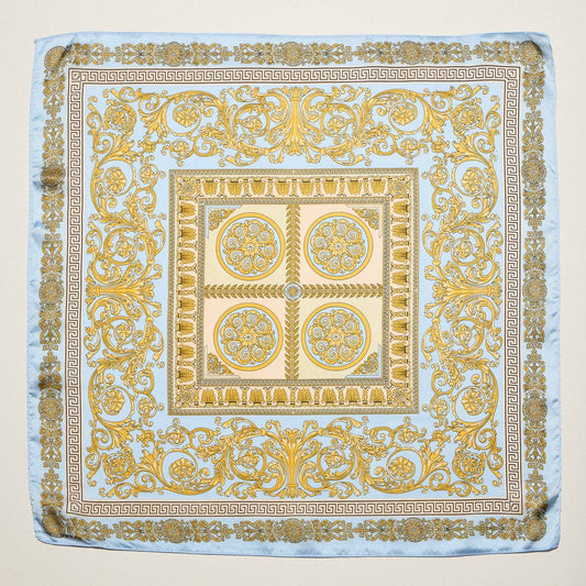 Satin Baroque Square Scarf | Vintage Ornate Scroll Print: BL / ONE