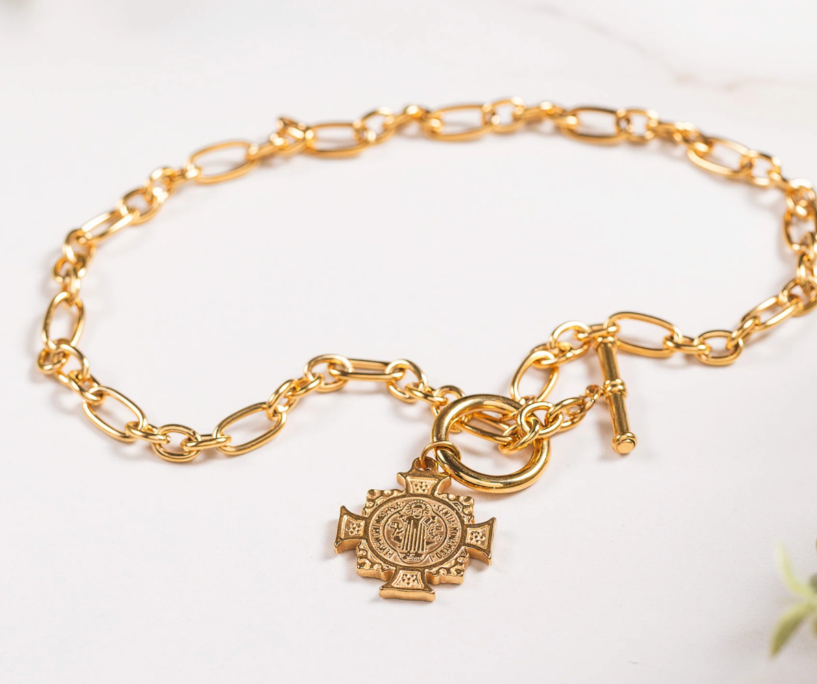 Saint Benedict Cross 14K gold Necklace- Symbol of Protection: Cuban