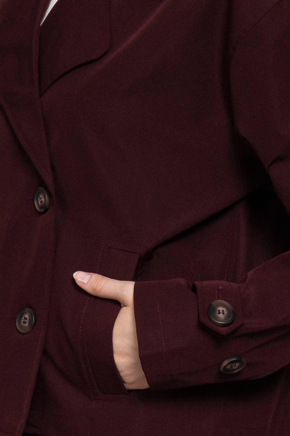 Long Sleeve Front Double Breasted Short Trench Jacket: BLK-black / L