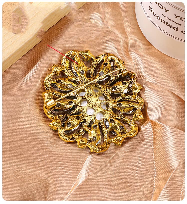 Baroque Floral Rhinestone Brooch Pin : Purple