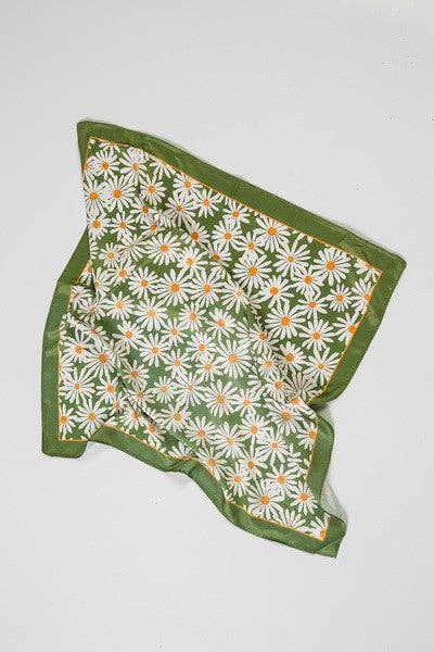 FLOWER SILKY FEEL BANDANA SCARF |  GREEN