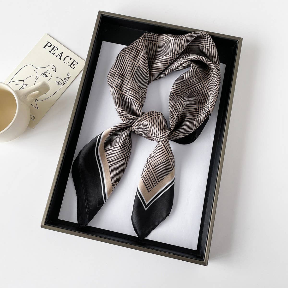 Letter Print Satin Square Scarf