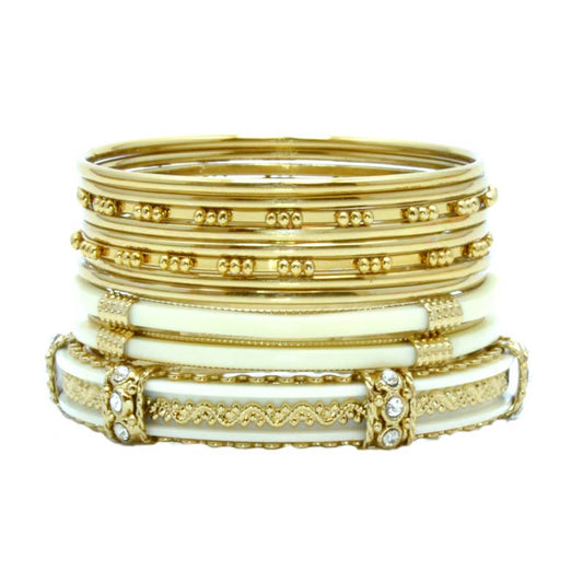 Indian Bangles ivory resin crystals in gold