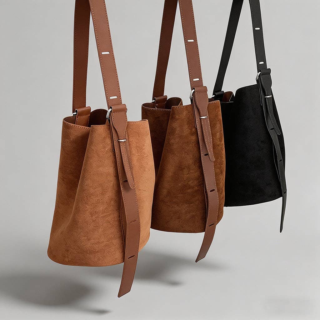 Vintage Suede Bucket Bag: Coffee
