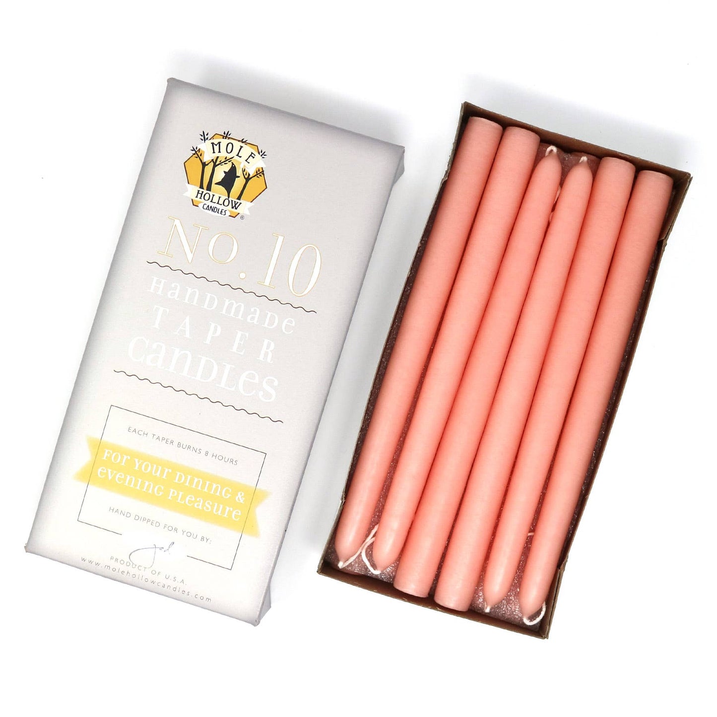 10" Hand Dipped Unscented Taper Candles - 39 Colors USA Made: Mauve