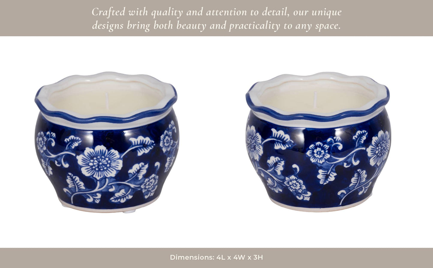 Candle - Blue/White Ceramic Chinoiserie Peony, 7 Oz