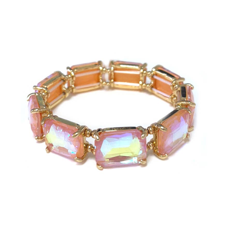 Rectangular Glass Crystal Linked Stretch Bracelet: ROSE-AB