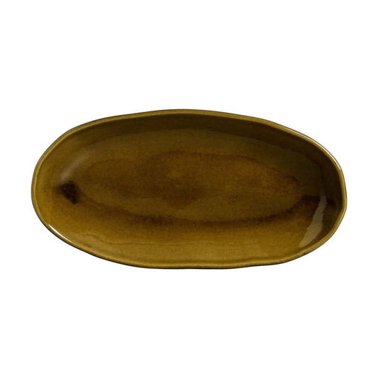 Deep Oval Platter Large Stoneware 12.6 x 6.3" Amber: Yellow / Stoneware