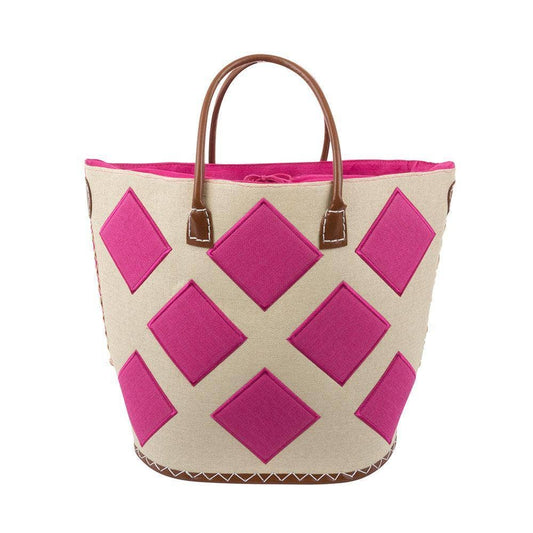 Pink: Straw Diamond Tote Bag