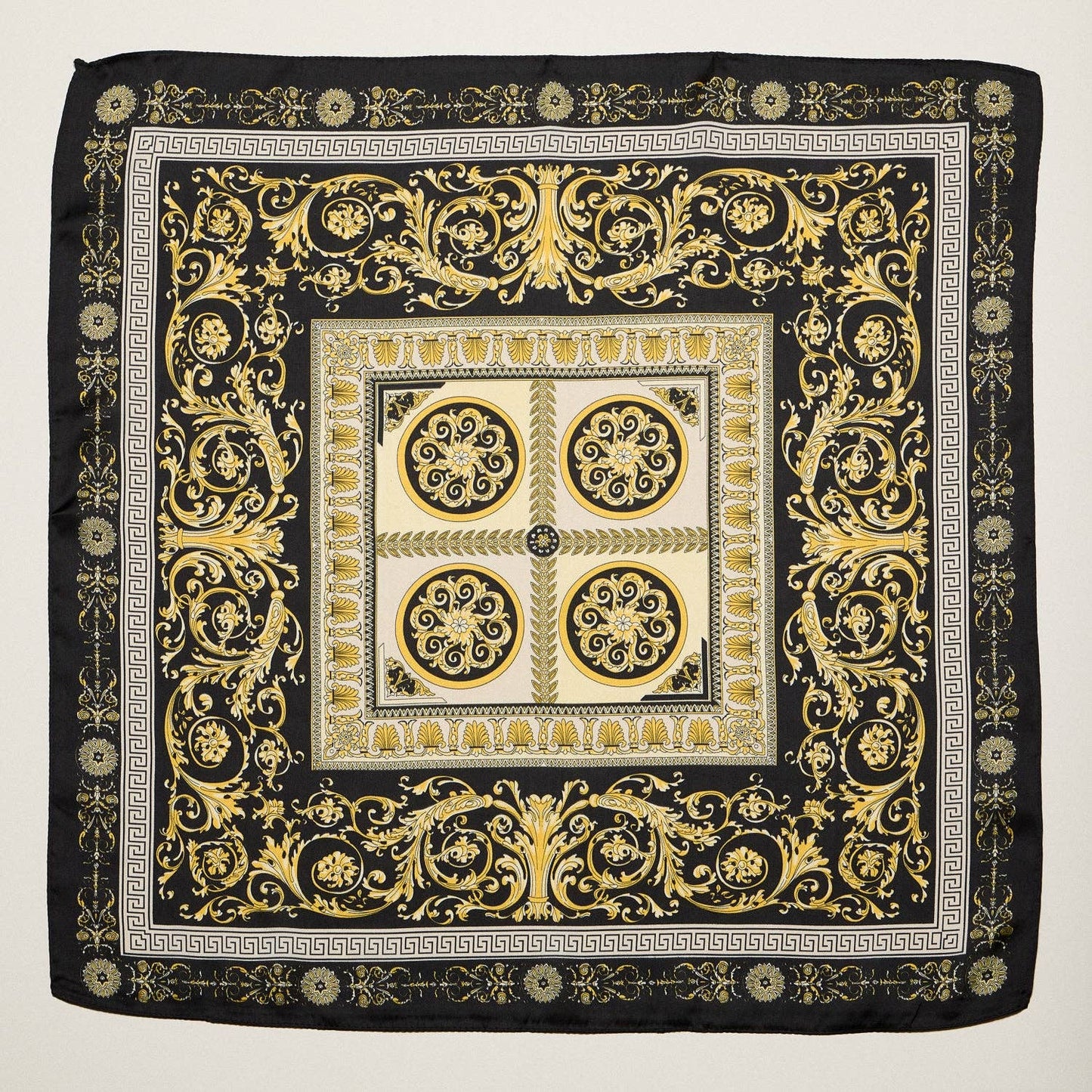 Satin Baroque Square Scarf | Vintage Ornate Scroll Print: OR / ONE