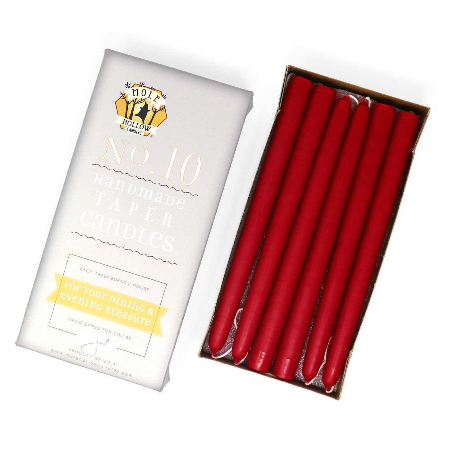 10" Hand Dipped Unscented Taper Candles - 39 Colors USA Made: Mauve