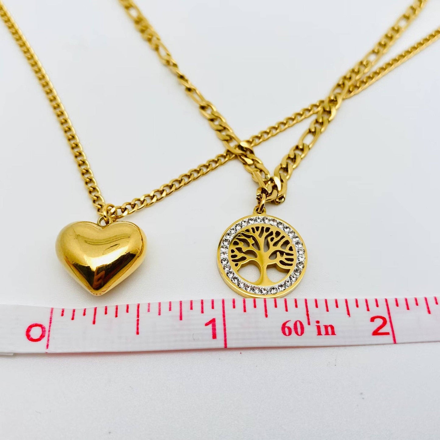 Life of Tree Heart-shaped Charm Stainless Steel Necklace-FGS