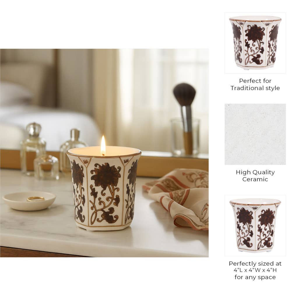 Scented Candle - Lavender Verbena Brown Ceramic Fluted, 6 Oz