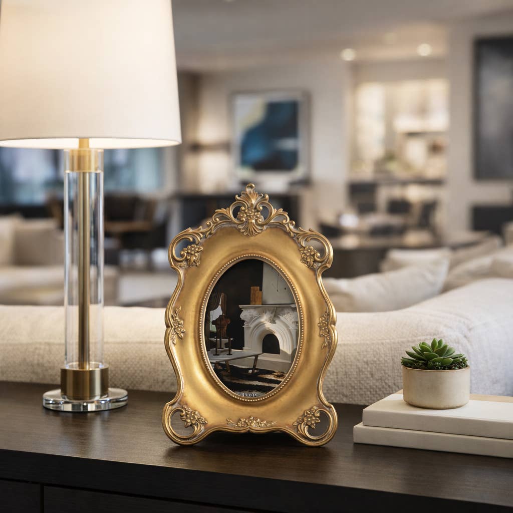Gold Baroque Crown Oval Photo Frame