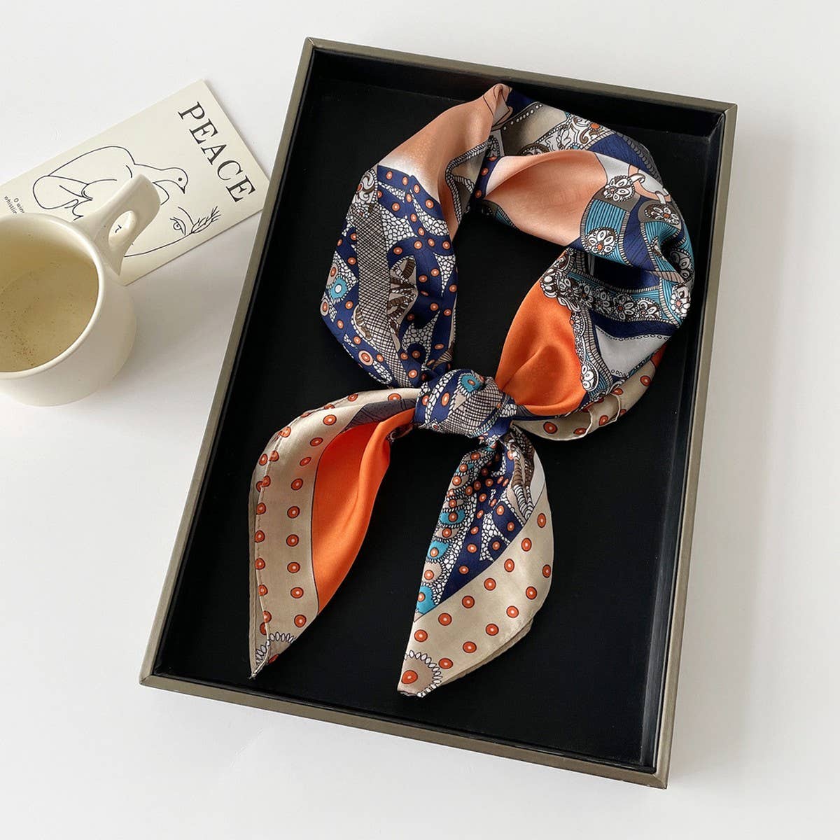 Letter Print Satin Square Scarf
