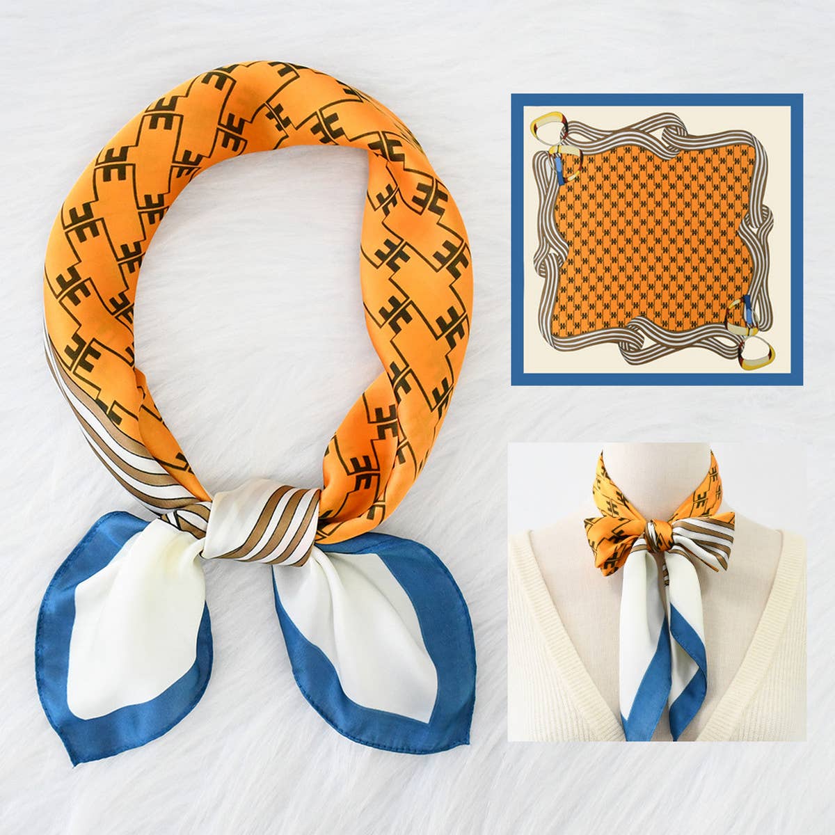 Chain Print Satin Square Scarf