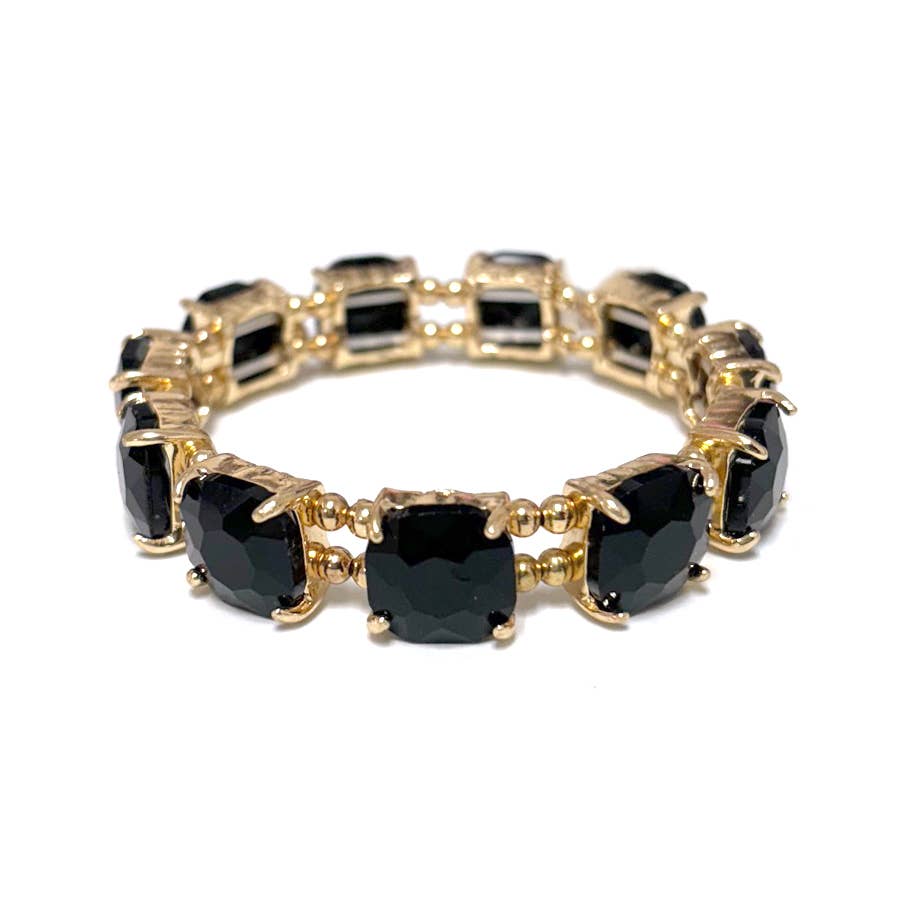 Cushion Cut Glass Crystal Linked Stretch Bracelet: MINT-AB