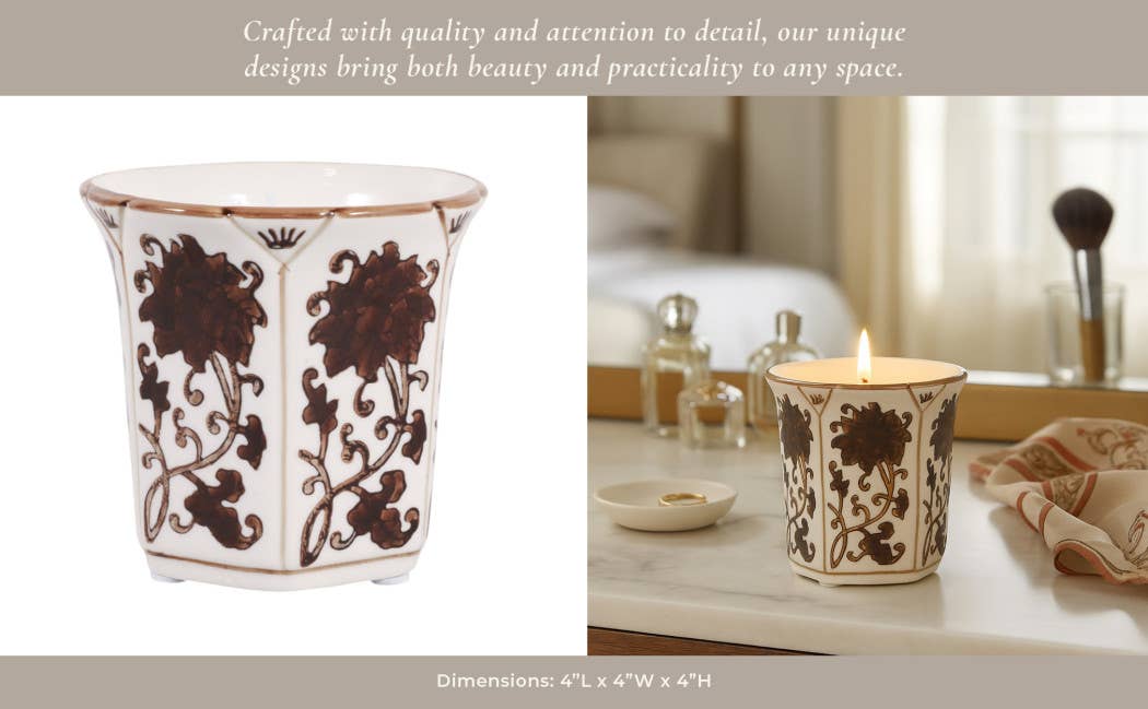 Scented Candle - Lavender Verbena Brown Ceramic Fluted, 6 Oz
