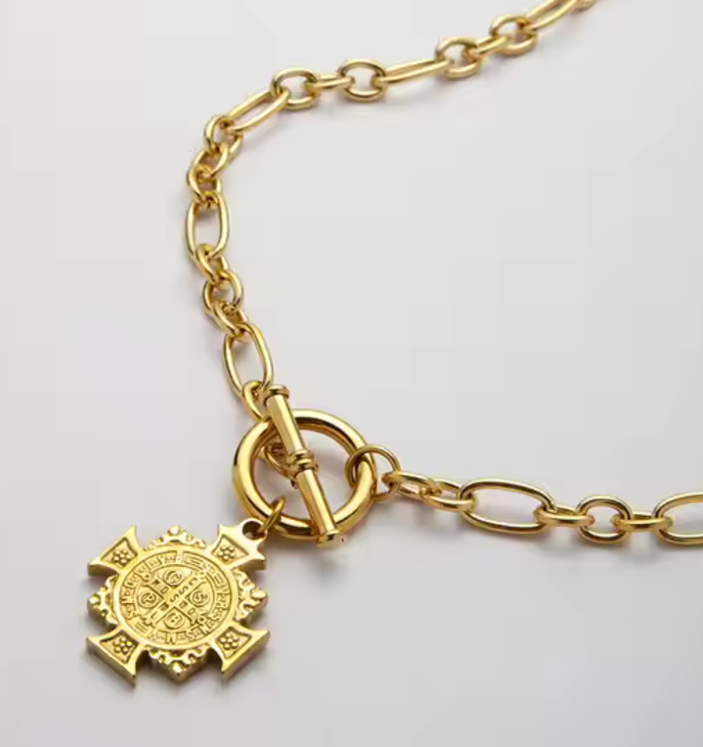 Saint Benedict Cross 14K gold Necklace- Symbol of Protection: Cuban
