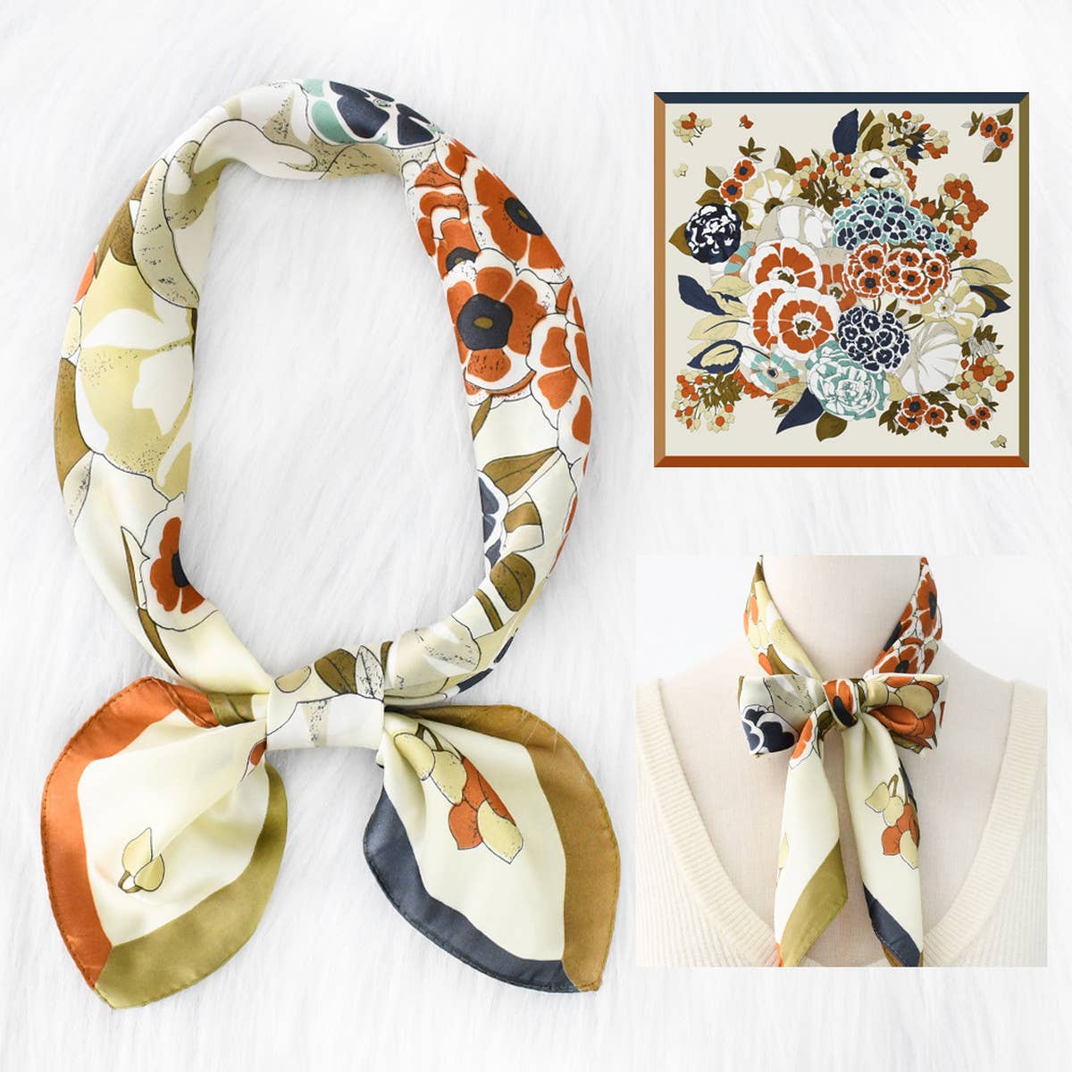 Elegant Floral Satin Scarf for Work & Sun