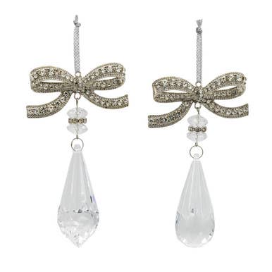 Bow With Clear Drop Ornaments, 2 Assorted