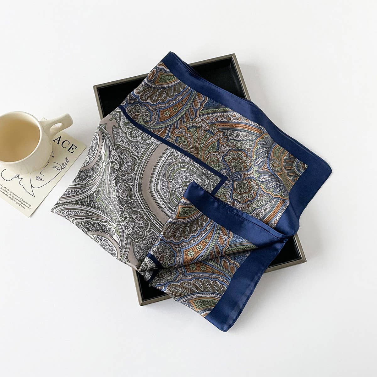Letter Print Satin Square Scarf