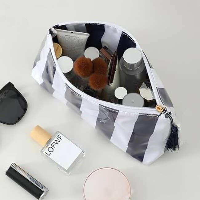 PINK RED: TRAVEL STRIPE COSMETIC MAKEUP POUCH BAG