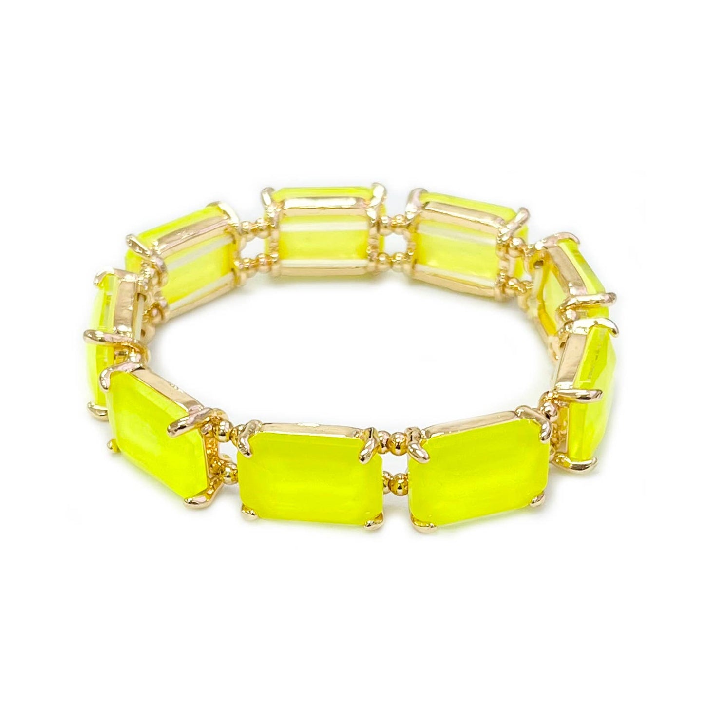 Rectangular Glass Crystal Linked Stretch Bracelet: Black Multi