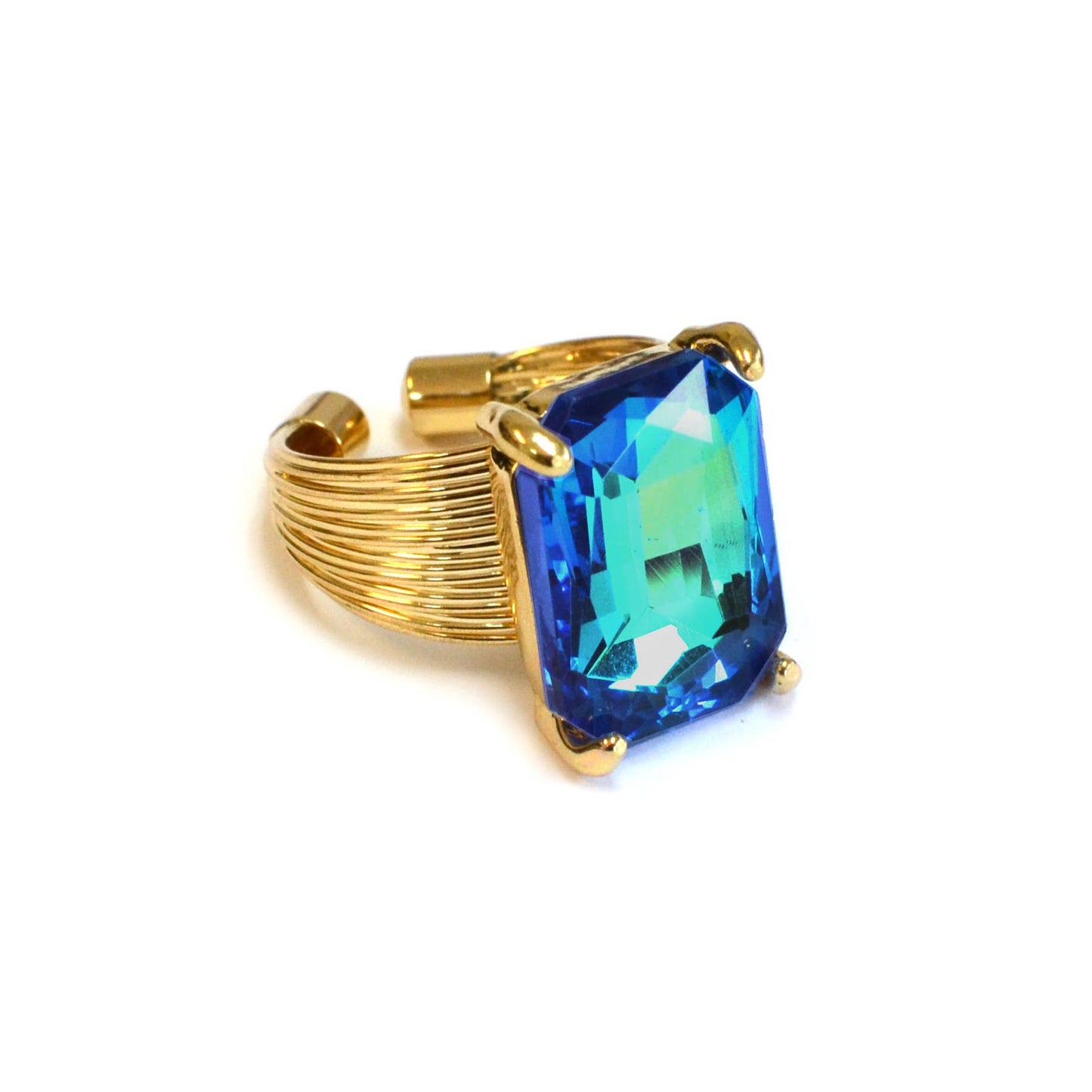 Square Glass Cushion Cut Cocktail Adjustable Wire Ring: ROSE-AB