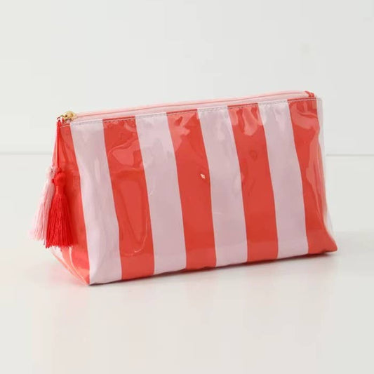 PINK RED: TRAVEL STRIPE COSMETIC MAKEUP POUCH BAG