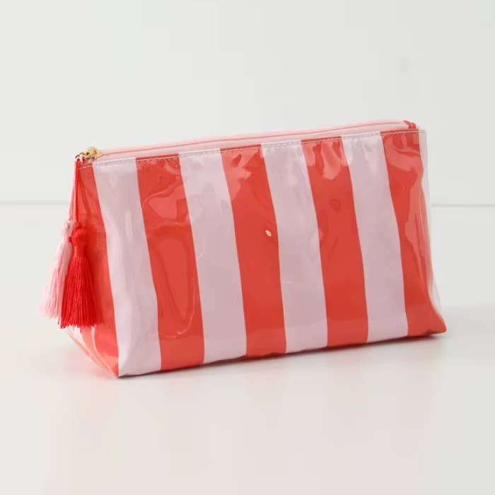 GREEN/ WHITETRAVEL STRIPE COSMETIC MAKEUP POUCH BAG