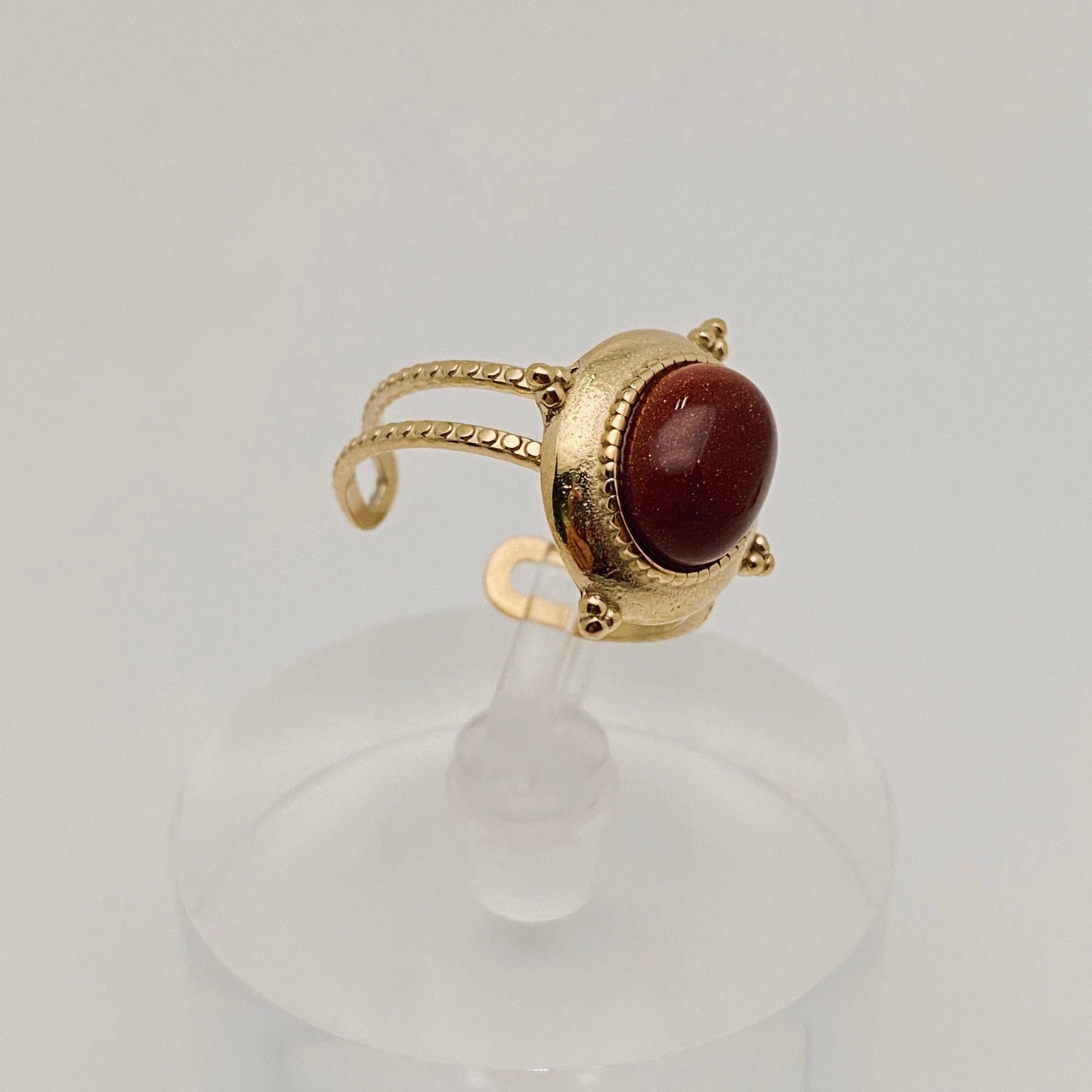 Gold Plated Stainless Steel Natural Stone Ring - FGS/CS