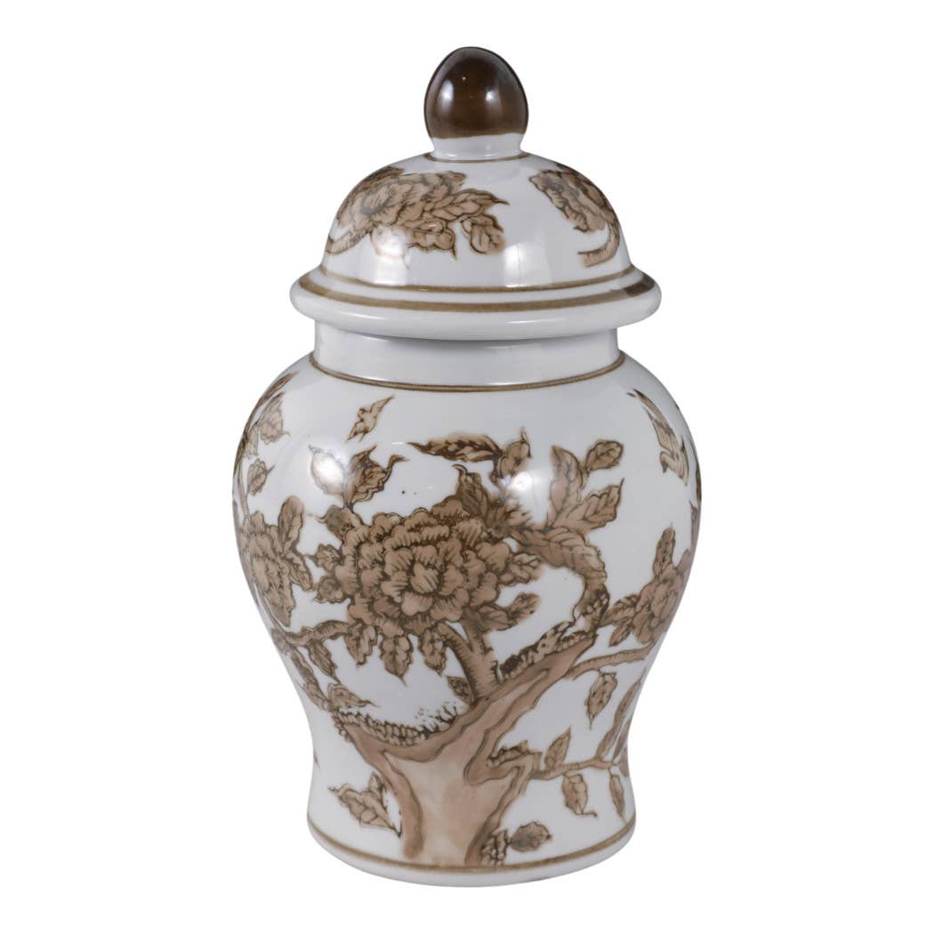 Brown Chinoiserie Lidded Jar - 8"