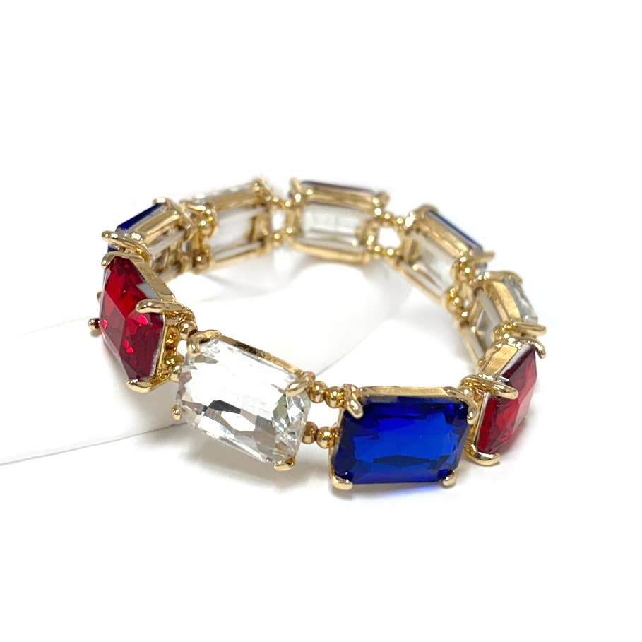 Rectangular Glass Crystal Linked Stretch Bracelet: ROSE-AB