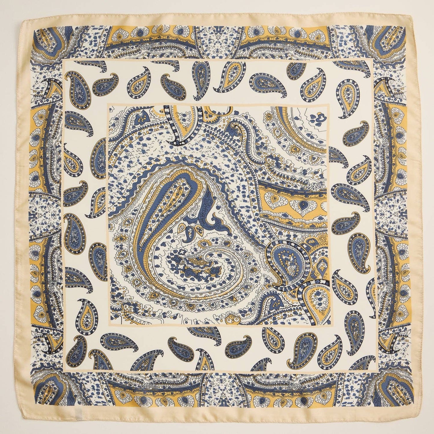 Boho Paisley Square Scarf | Lightweight Silk-Feel with Vintage-Inspired Design: Blue / One