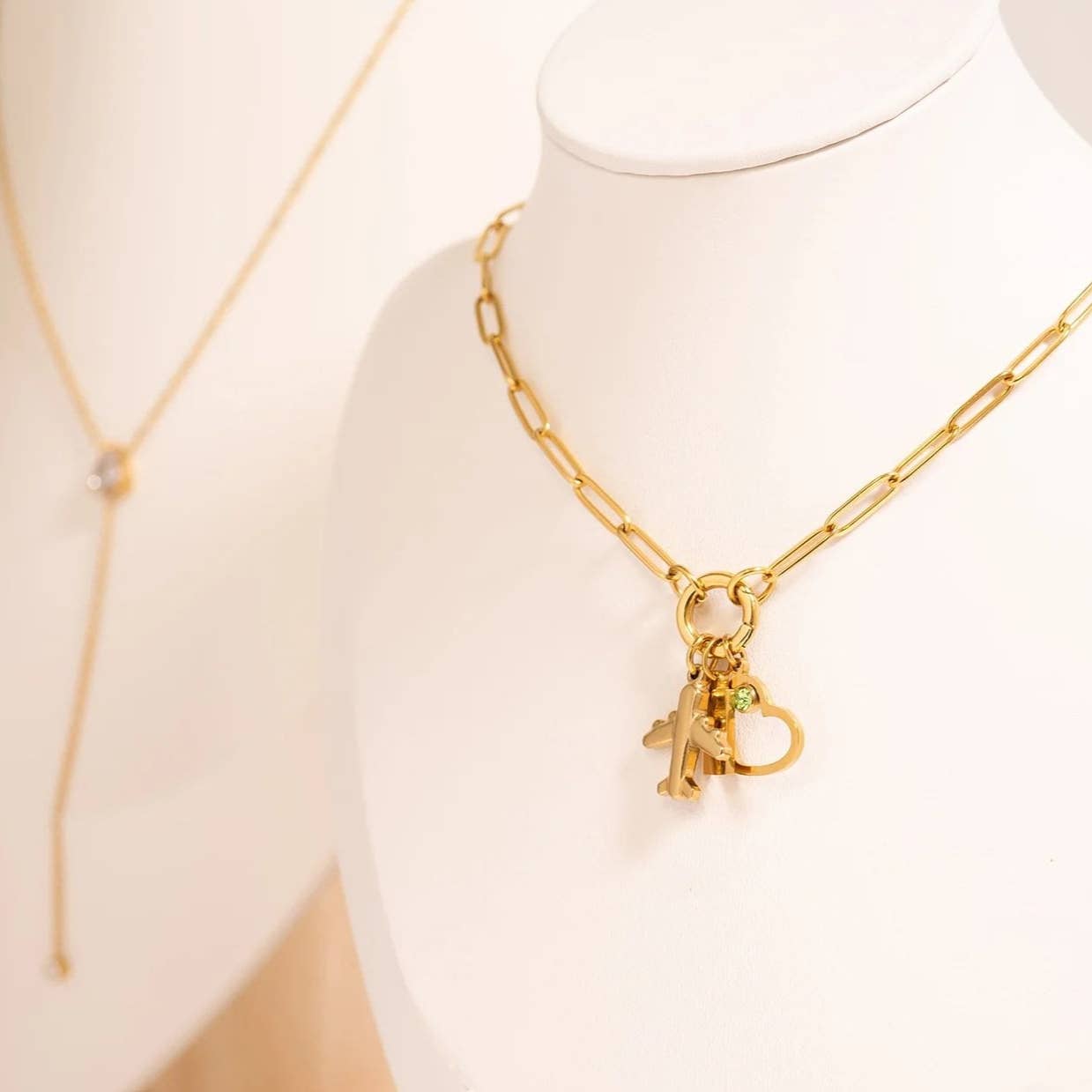 Stainless Steel Paperclip Carabiner Charm Holder Necklace: Stainless / 18"+2"