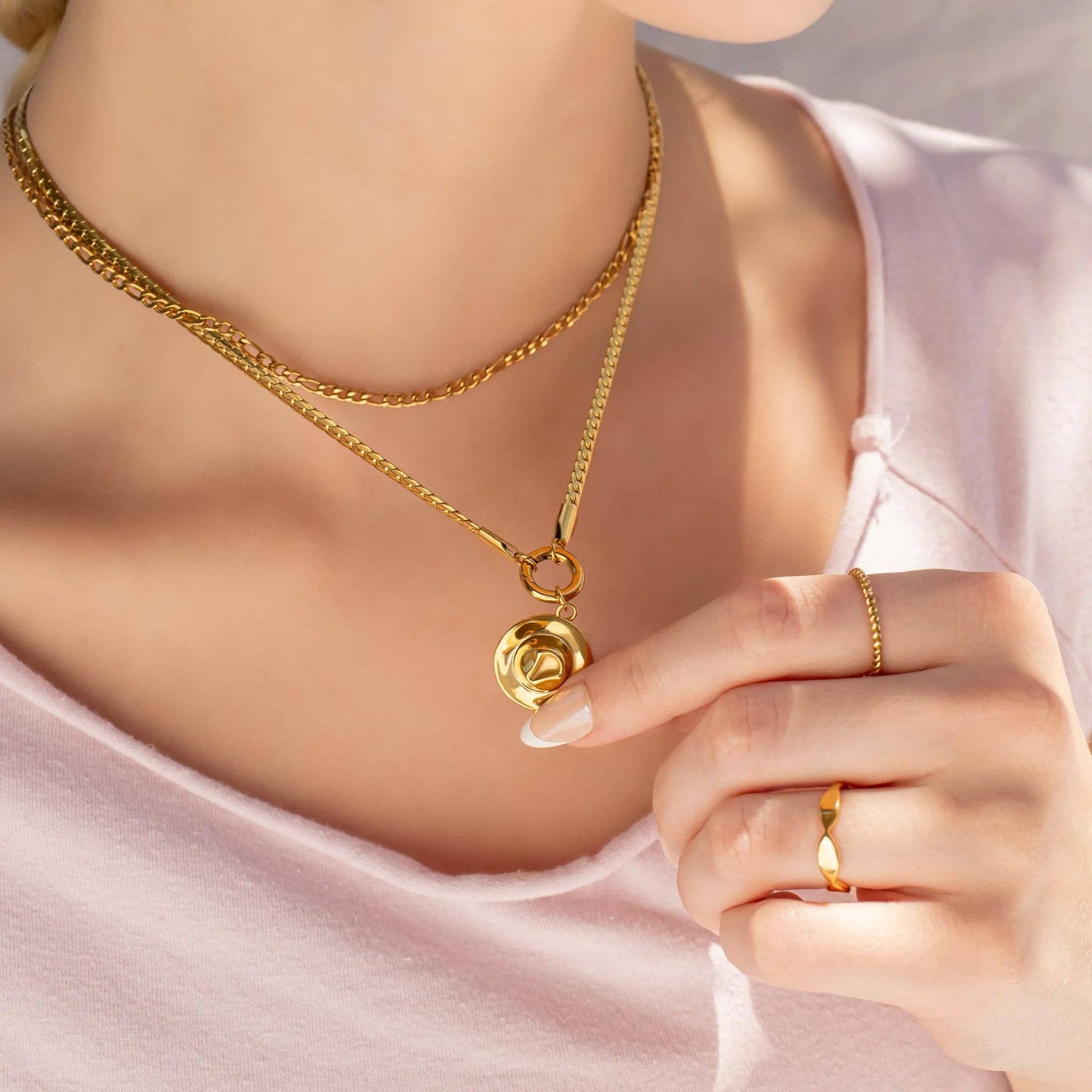 18K Gold PVD Stainless Steel Curb Charm Holder Necklace: Gold / 18'+2"