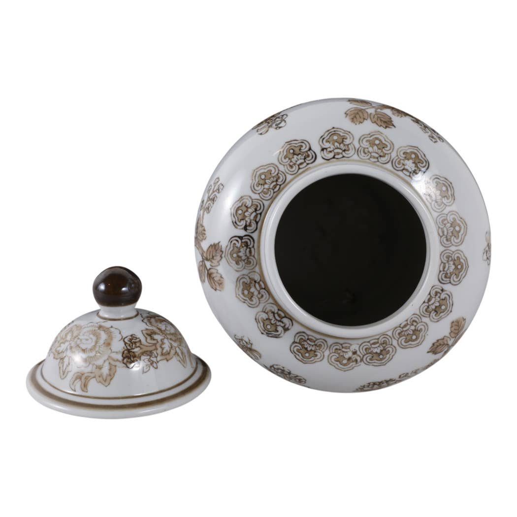 Decorative Jar - Brown/White Ceramic Chinoiserie Bird, 12 in