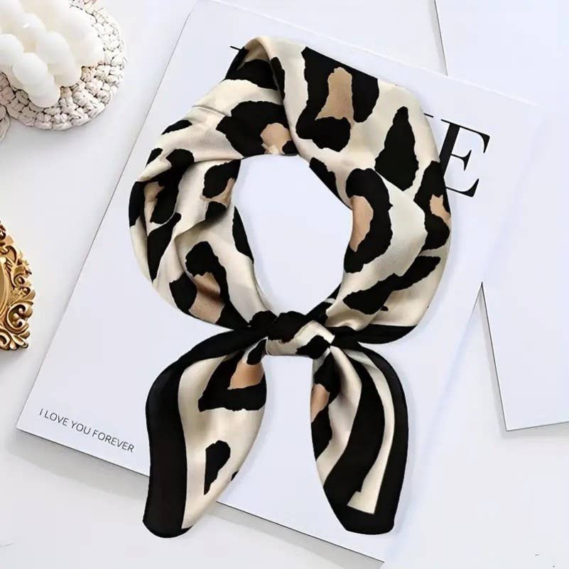LEOPARD PATTERN BANDANA SILKY NECK SCARF: Brown