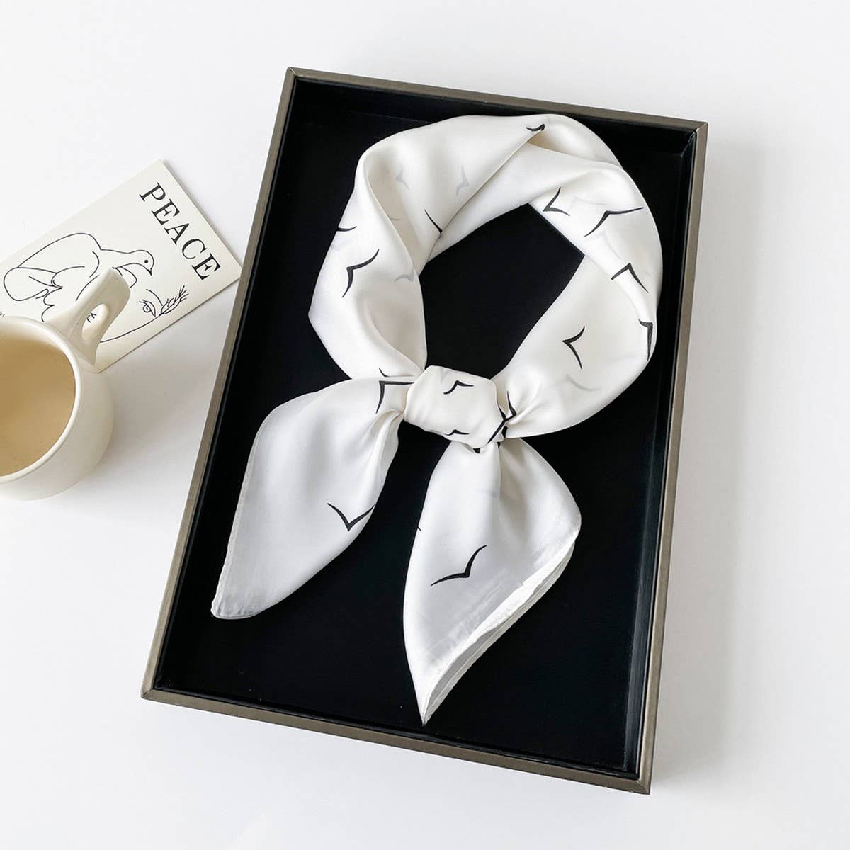 Letter Print Satin Square Scarf