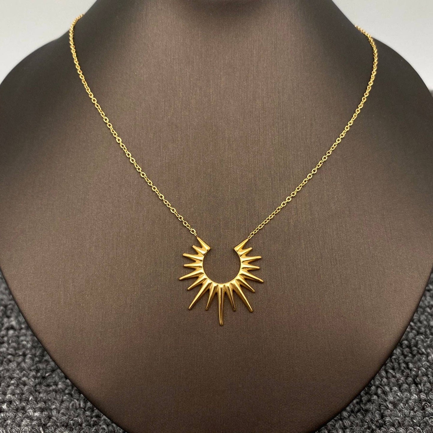 FGS- Sunburst Charm 18K Gold Plated Stainless Steel Necklace