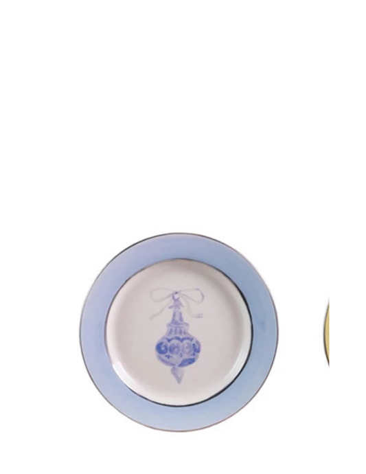 Finial Stoneware Plate with Ornament Image & Electroplated Edges, 4 Styles