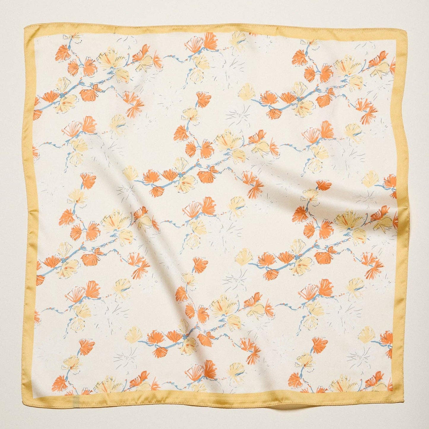 Delicate Floral Branch Square Scarf | Soft Botanical Print Silk-Feel Scarf: BK / ONE
