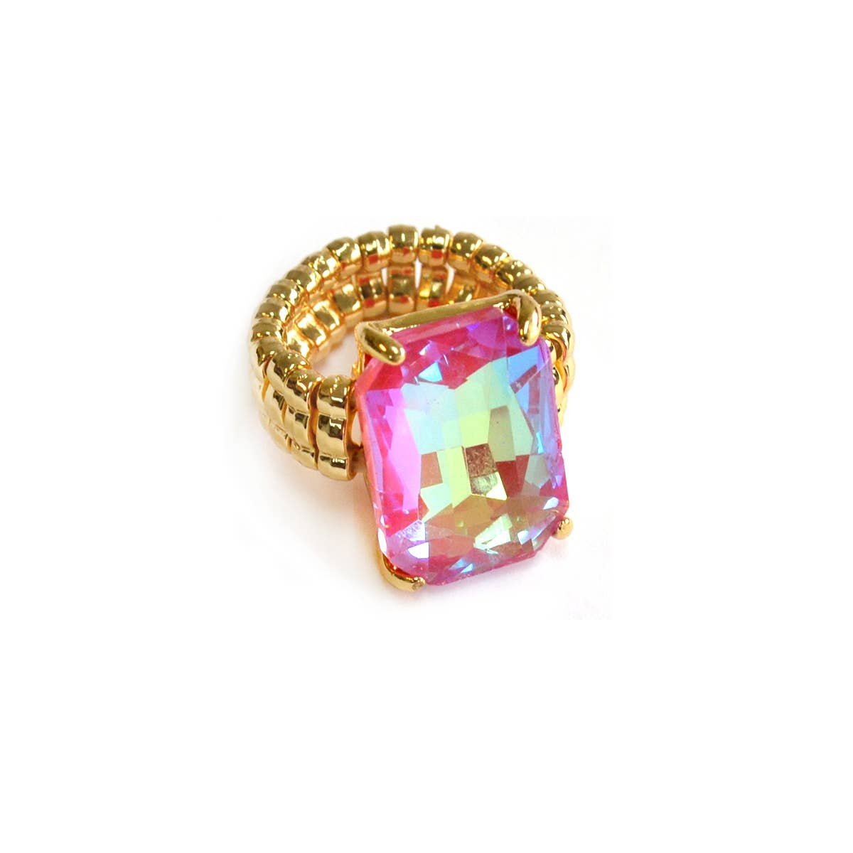 Rectangular Glass Cocktail Cut Stretched Adjustable Ring: X-Emerald