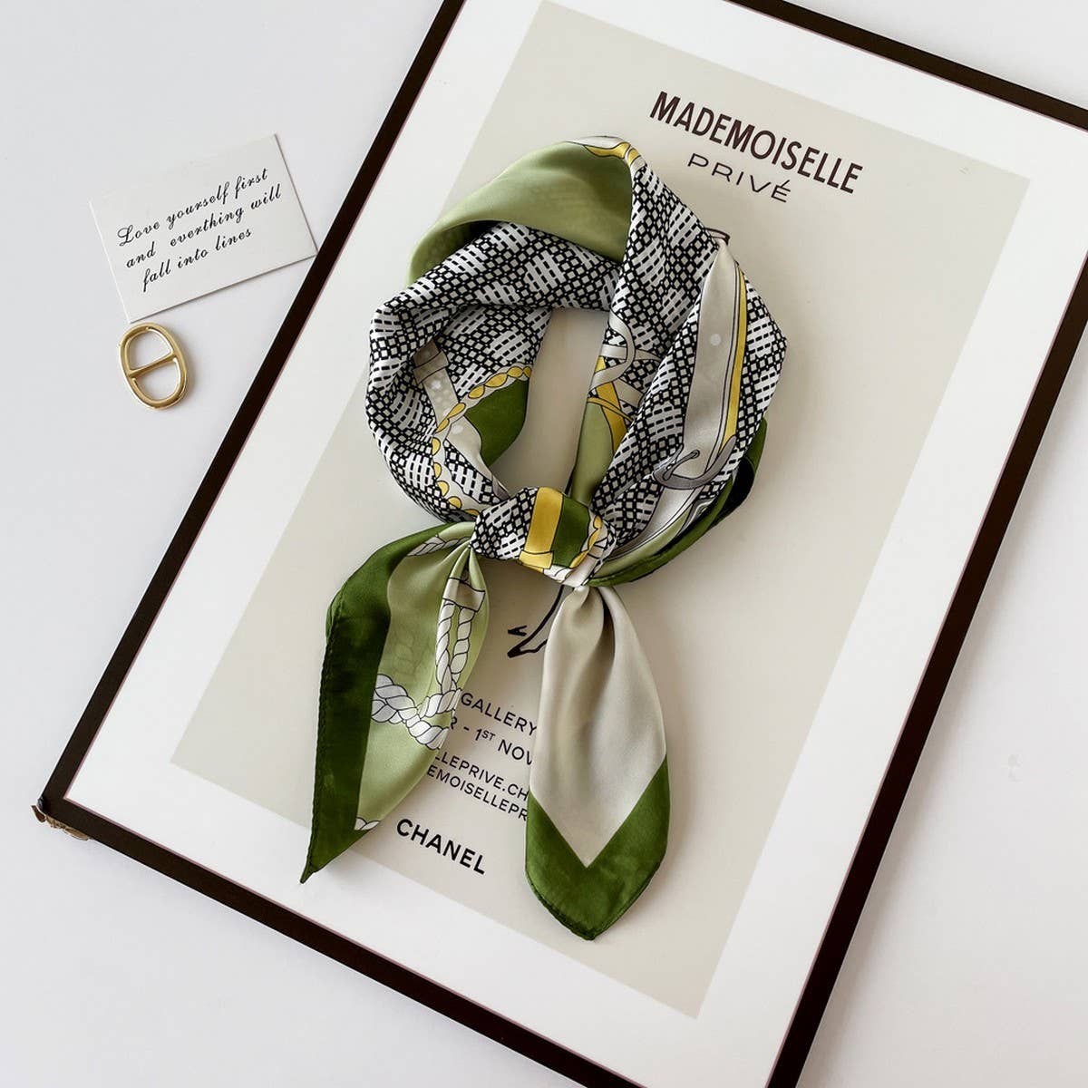 Letter Print Satin Square Scarf