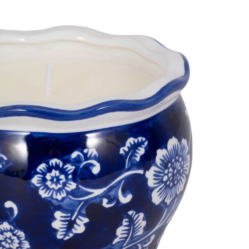 Candle - Blue/White Ceramic Chinoiserie Peony, 7 Oz