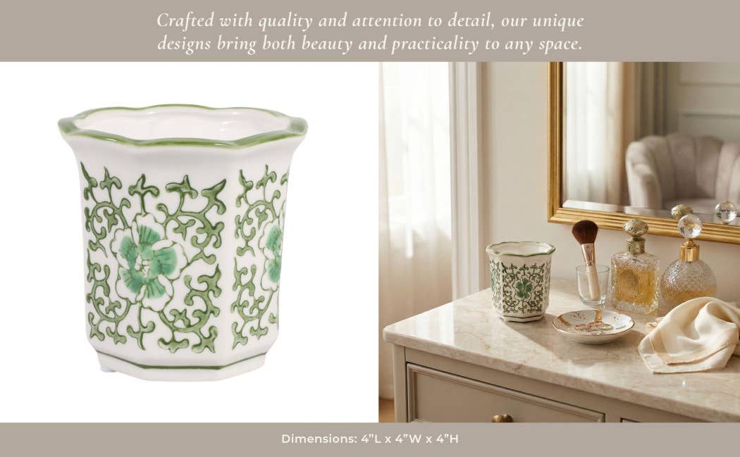 Scented Candle -  Plumeria Green and White Ceramic, 6 Oz