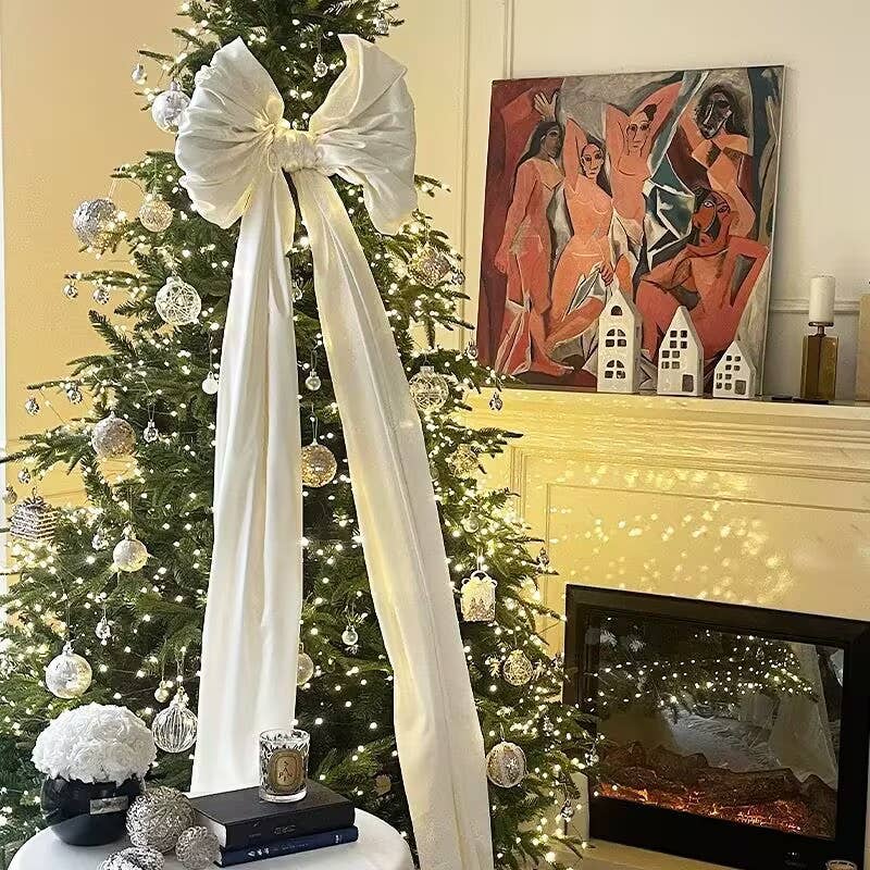 78*19inches Mesh Giant Bow Christmas Tree Topper Xmas Decor: Pink02 / L