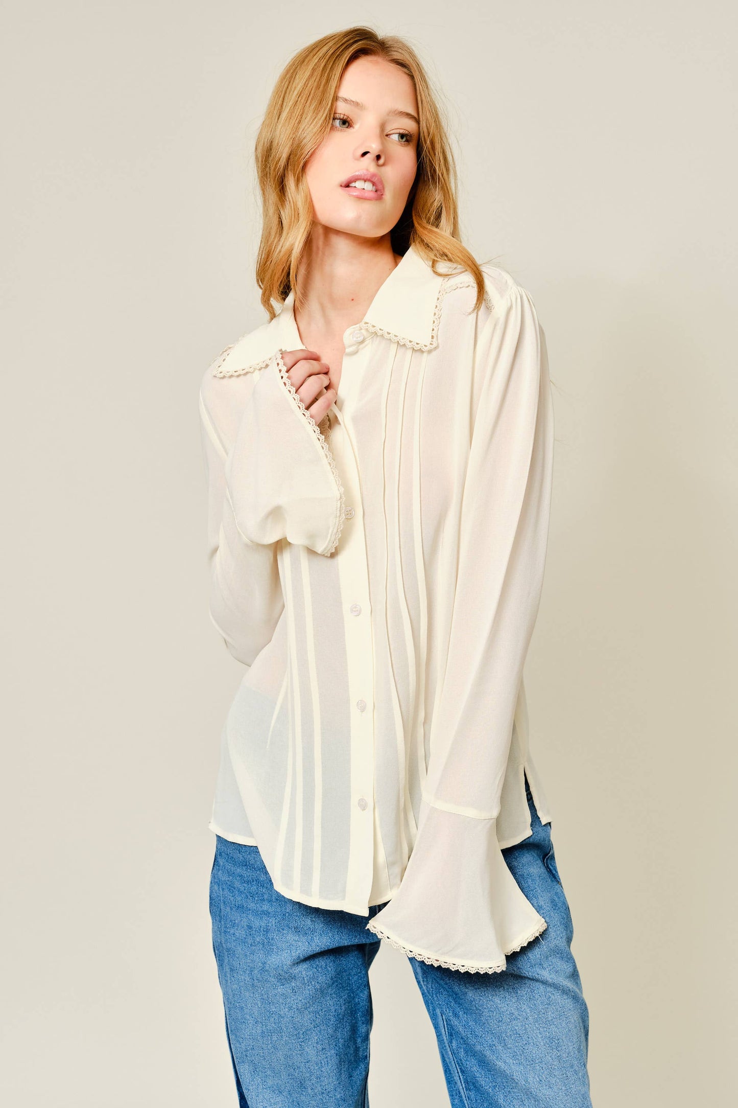 L: SOFT BUTTONDOWN PICTUCK BLOUSE